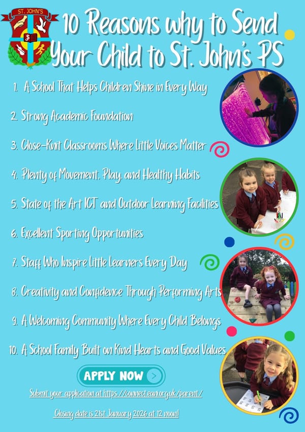 10 Reasons why to Send Your Child to St. John’s PS