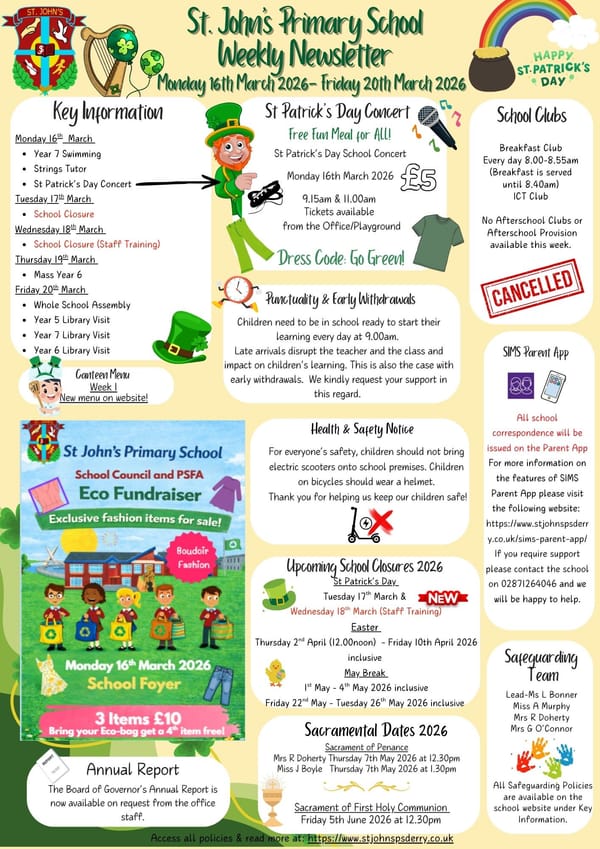 Weekly Newsletter Monday 16th March 2026