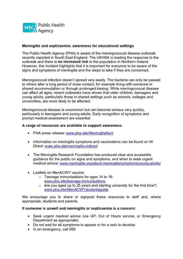 Meningitis and Septicaemia Awareness
