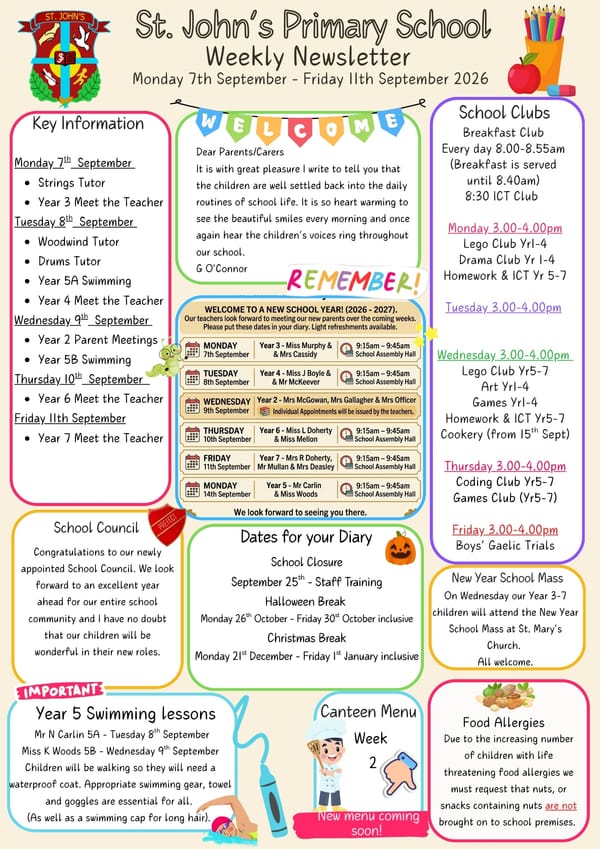 Weekly Newsletter Monday 7th September 2026