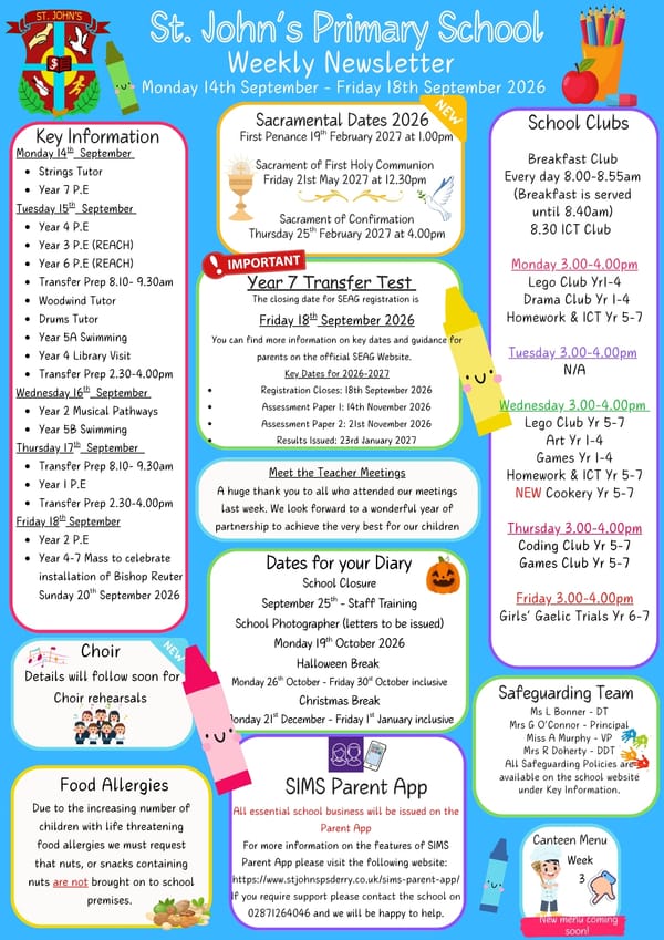 Weekly Newsletter Monday 14th September 2026