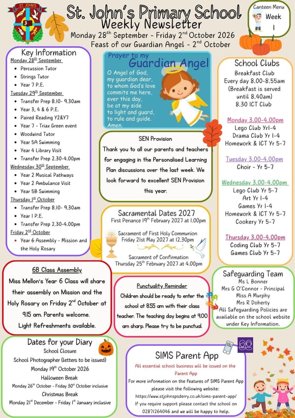 Weekly Newsletter Monday 28th September